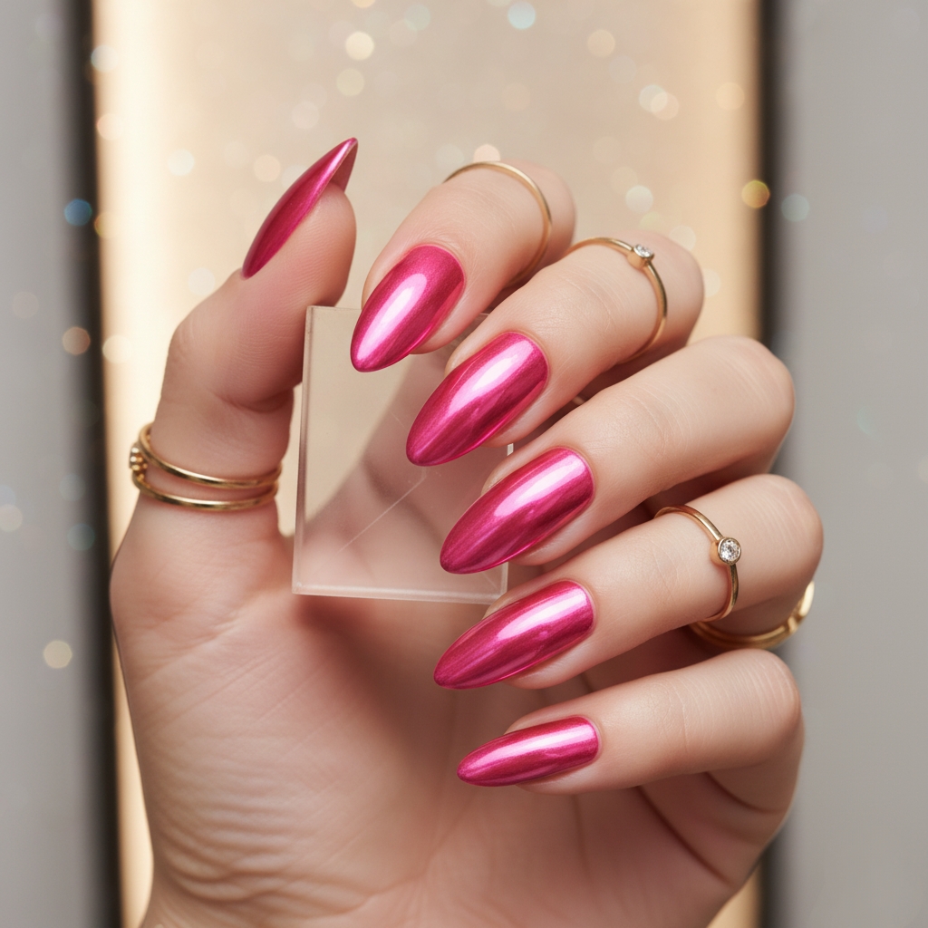 25 Summer Nail Designs 2025: Bright, Cute & Colorful Inspo 6 Barbie Pink Chrome Nail