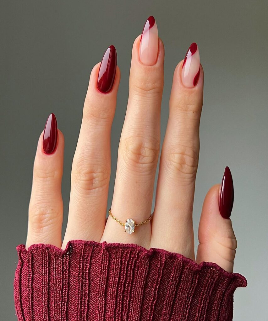 Popular Fall Nail Colors 2025–2026 You’ll Be Obsessed With 14 Burgundy Almond French Manicure