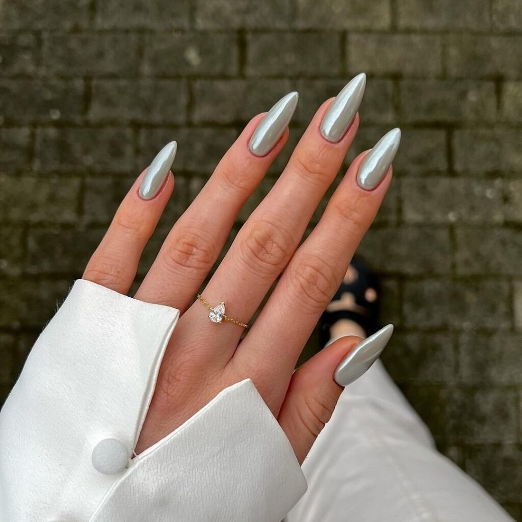 Popular Fall Nail Colors 2025–2026 You’ll Be Obsessed With 5 Chrome Stiletto Manicure