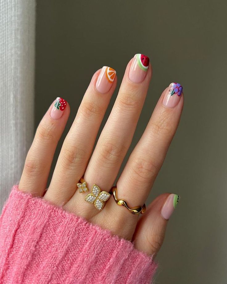25 Summer Nail Designs 2025: Bright, Cute & Colorful Inspo 10 Fruity Mix & Match Nails