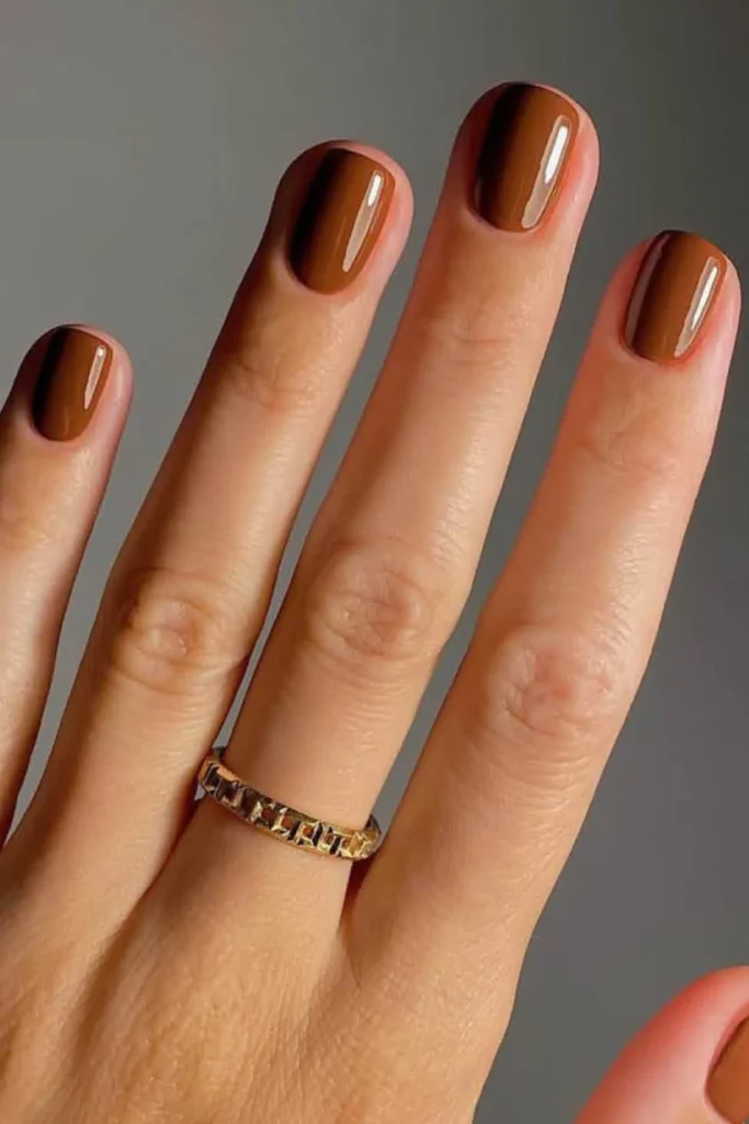 Popular Fall Nail Colors 2025–2026 You’ll Be Obsessed With 2 Short Classic Manicure in Chocolate Brown