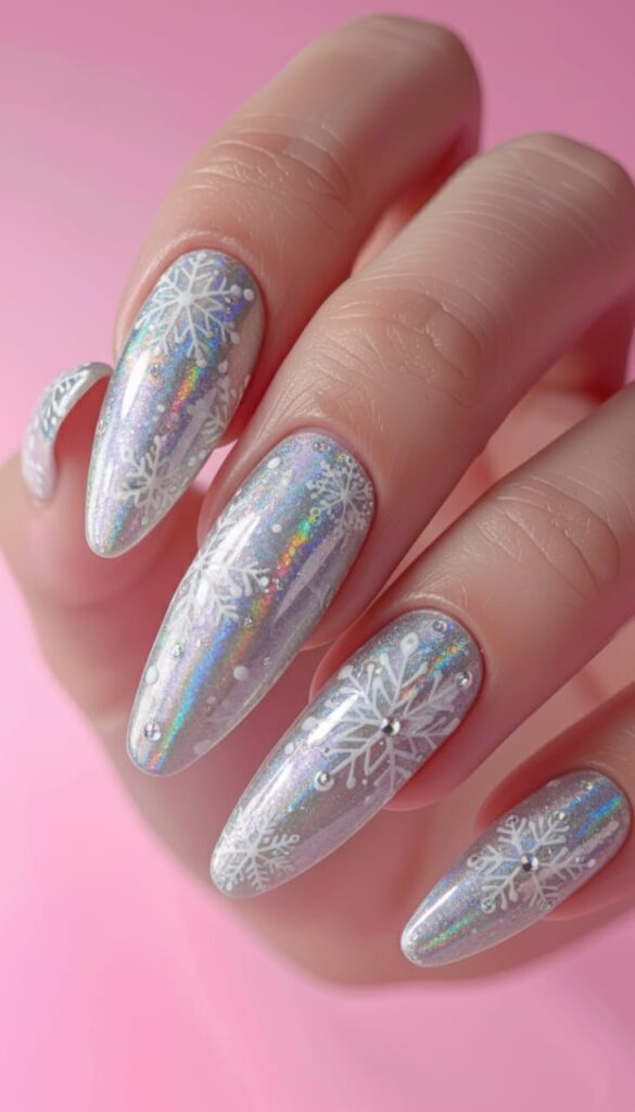21 Christmas Nails Acrylic Ideas for 2025: Holiday Glam, Gen Z Style 21 Aurora Borealis Snowflakes