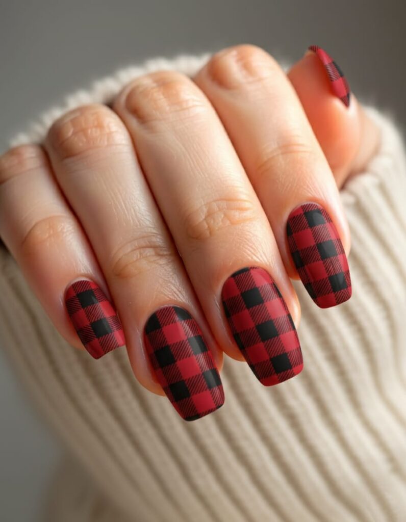 21 Christmas Nails Acrylic Ideas for 2025: Holiday Glam, Gen Z Style 22 Classic Black & Red Lumberjack Plaid