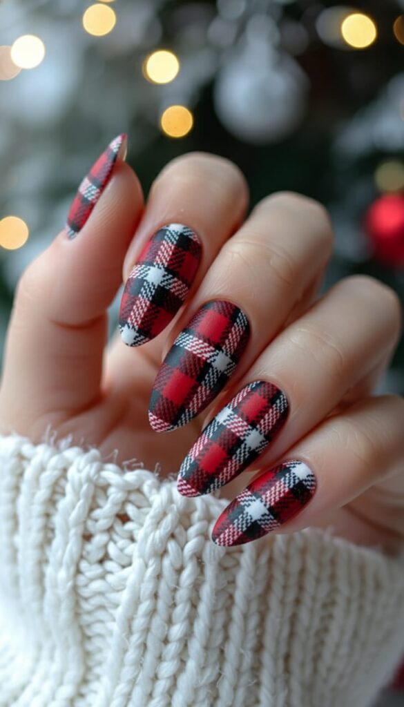 21 Christmas Nails Acrylic Ideas for 2025: Holiday Glam, Gen Z Style 9 Cozy Buffalo Plaid Matte