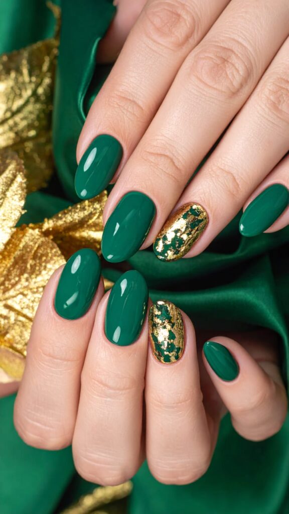 21 Christmas Nails Acrylic Ideas for 2025: Holiday Glam, Gen Z Style 12 Deep Emerald and Shattered Gold Foil