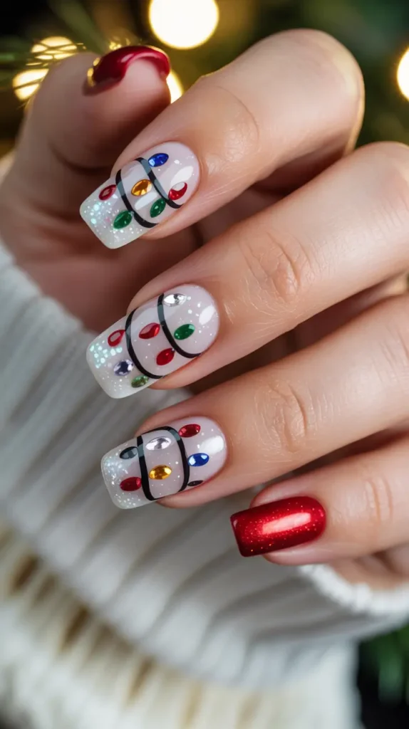 Christmas Nail Inspo 2025: 21 Festive & Aesthetic Manicure Ideas to Try Now 2 Festive Illumination Joy