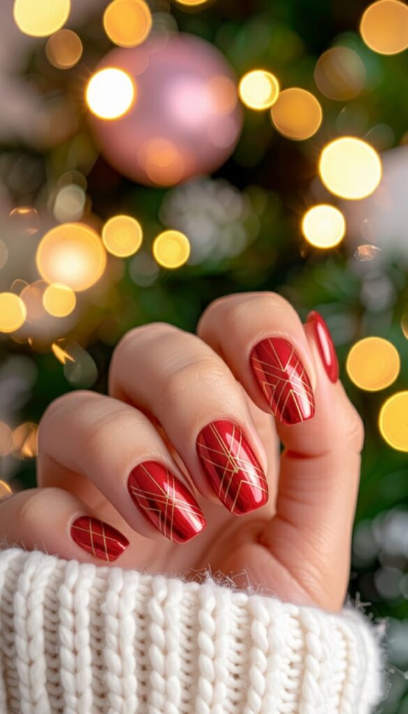 21 Christmas Nails Acrylic Ideas for 2025: Holiday Glam, Gen Z Style 6 Gilded Ribbon Gloss