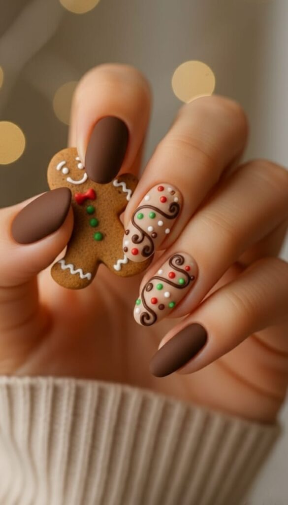 21 Christmas Nails Acrylic Ideas for 2025: Holiday Glam, Gen Z Style 7 Gingerbread & Gumdrop Matte