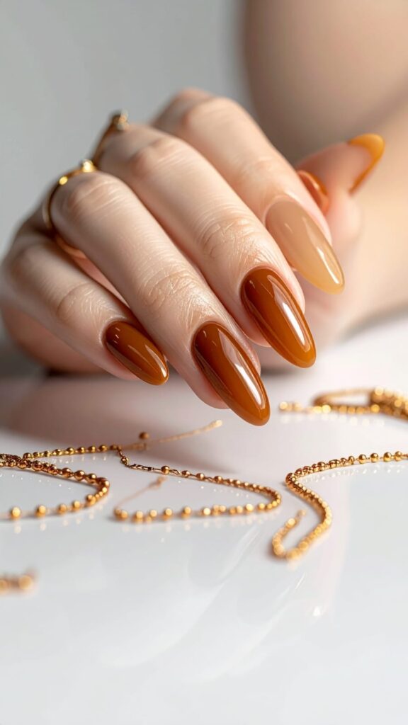 Glossy Amber Ombre Nails