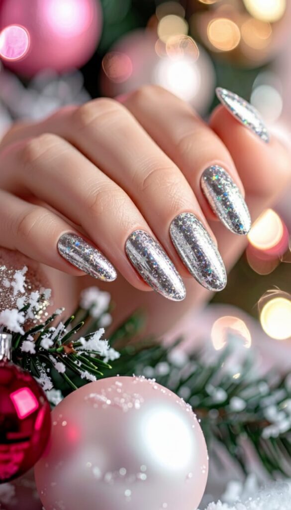 21 Christmas Nails Acrylic Ideas for 2025: Holiday Glam, Gen Z Style 8 Holographic Molten Silver