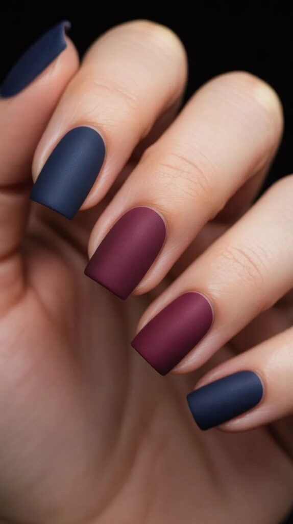 Matte Midnight & Merlot Nails