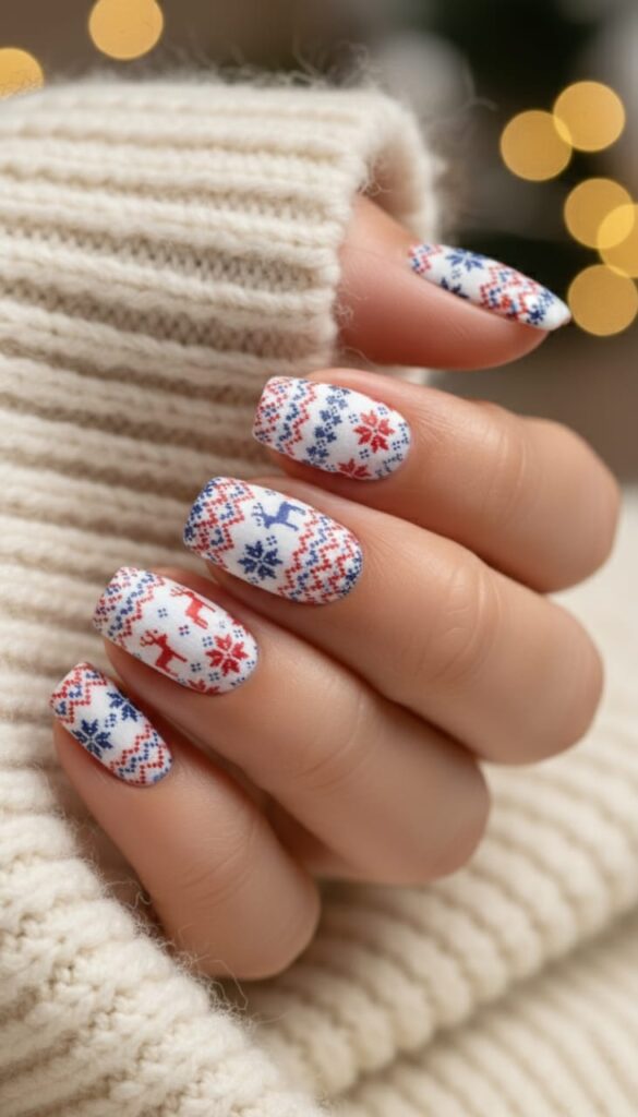 21 Christmas Nails Acrylic Ideas for 2025: Holiday Glam, Gen Z Style 18 Nordic Fair Isle Knit