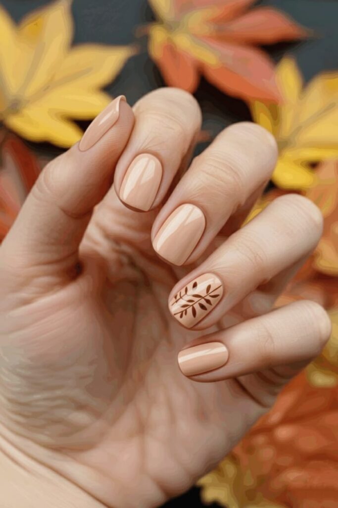 Peachy Nude & Delicate Leaf Art