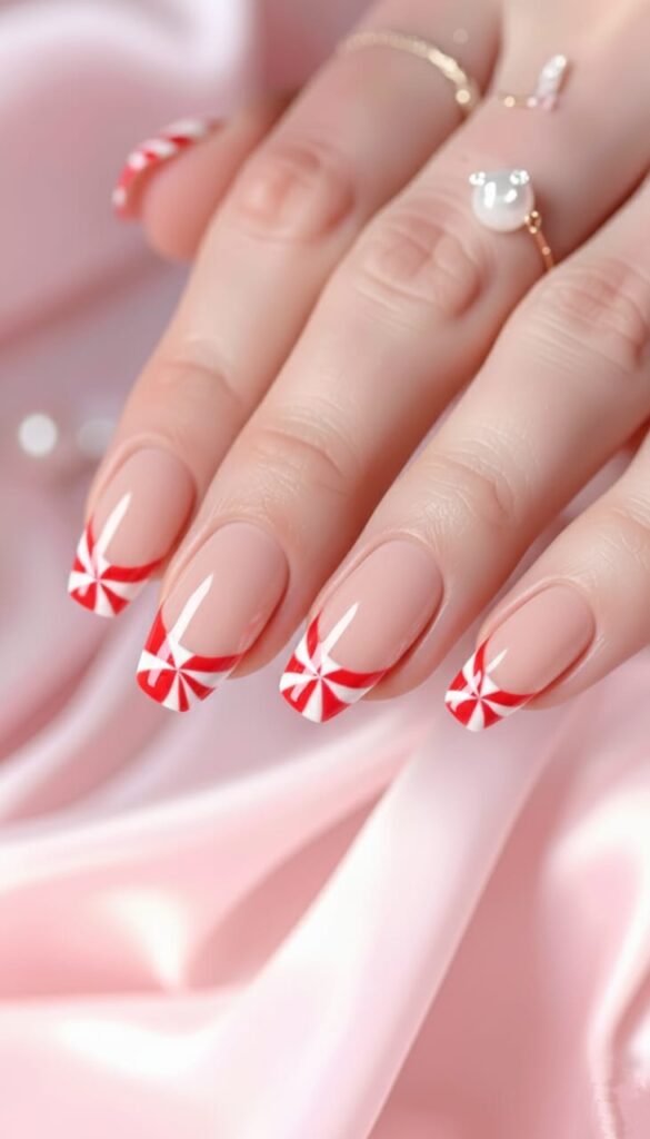 21 Christmas Nails Acrylic Ideas for 2025: Holiday Glam, Gen Z Style 17 Peppermint Swirl French Manicure