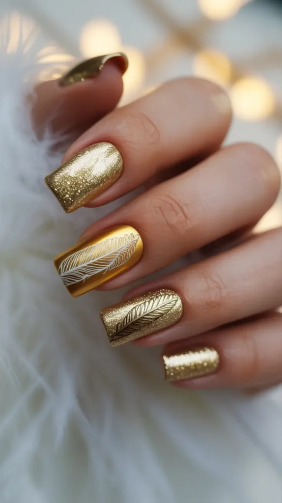 Christmas Nail Inspo 2025: 21 Festive & Aesthetic Manicure Ideas to Try Now 8 Radiant Golden Elegance