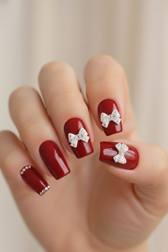 21 Christmas Nails Acrylic Ideas for 2025: Holiday Glam, Gen Z Style 11 Ruby Gift-Wrap Bows