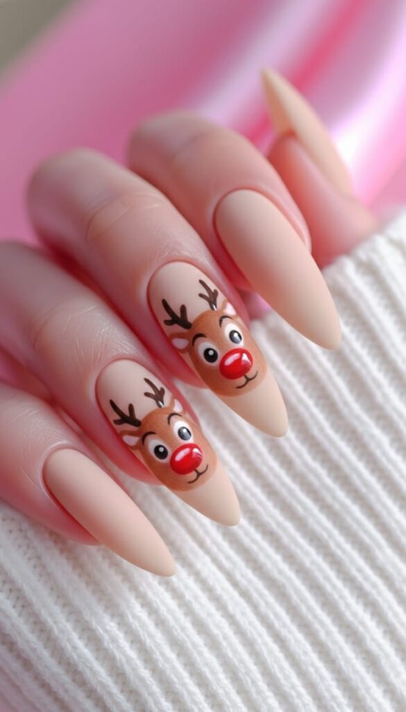 21 Christmas Nails Acrylic Ideas for 2025: Holiday Glam, Gen Z Style 15 Rudolph the Red-Nosed Matte