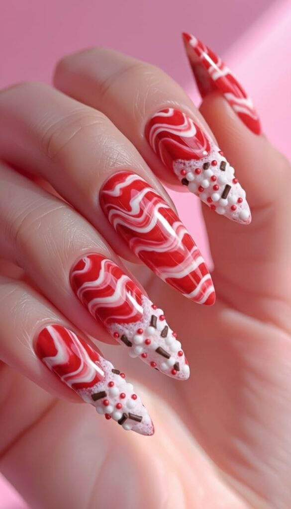 21 Christmas Nails Acrylic Ideas for 2025: Holiday Glam, Gen Z Style 16 Swirled Peppermint Dip with 3D Sprinkles